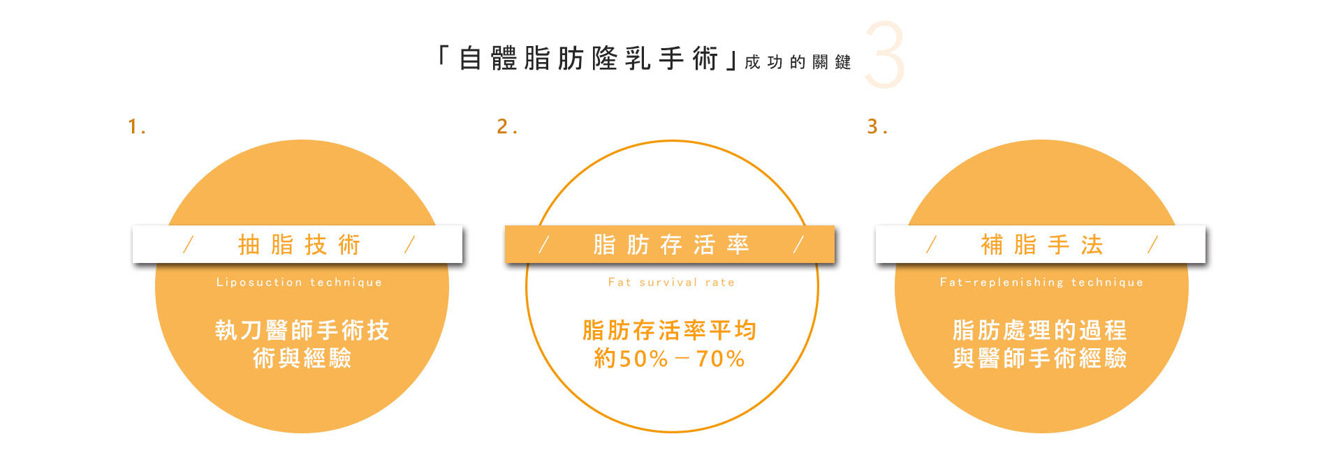 影響「自體脂肪隆乳手術」成功的關鍵,就在於抽脂技術、脂肪存活率以及補脂手法三大步驟
